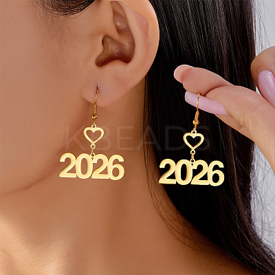 Number 2026 304 Stainless Steel Dangle Earrings FS-WGCED5C-05-1
