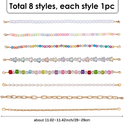 8Pcs 8 Styles Acrylic Beads & Aluminum Cable Chains & 304 Stainless Steel Baseball Cap Chain HJEW-SC0002-47-1
