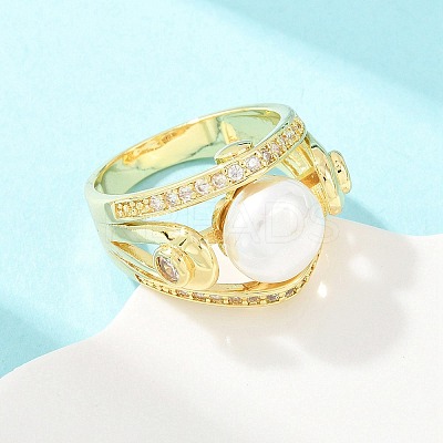 Brass Micro Pave Cubic Zirconia Finger Rings for Women RJEW-D340-02G-07-1