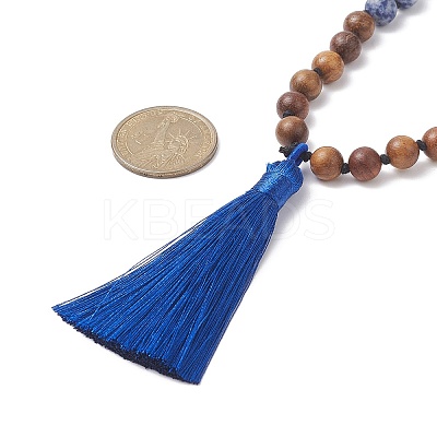 Natural Blue Spot Jasper & Wood Buddhist Necklace NJEW-JN04306-1