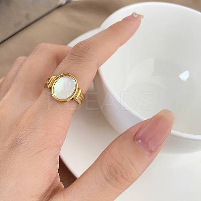 Retro Fashionable 304 Stainless Steel and Shell Finger Rings FS-WG8030D-01-1