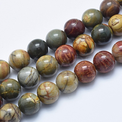 Natural Polychrome Jasper/Picasso Stone/Picasso Jasper Beads Strands G-E444-43-10mm-1