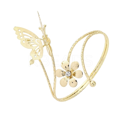Flower & Butterfly Alloy Arm Cuff Bangles for Girl Women AJEW-A063-01F-G-1