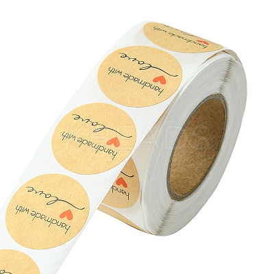 1 Inch Handmade with Love Sticker Rolls STIC-YW0001-03-1
