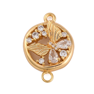 Brass Pave Clear Cubic Zirconia Connector Charms KK-Z066-08G-1