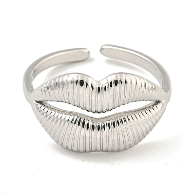 Non-Tarnish 304 Stainless Steel Lip Open Cuff Ring for Women RJEW-A043-20P-1