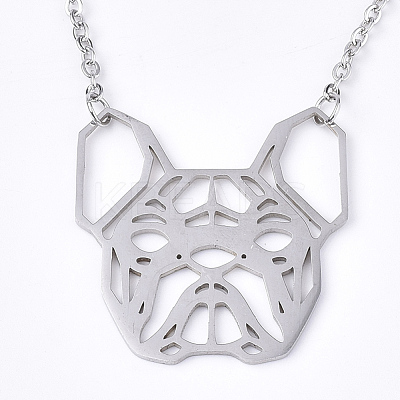 Non-Tarnish 201 Stainless Steel Puppy Pendant Necklaces NJEW-T009-JN041-1-40-1