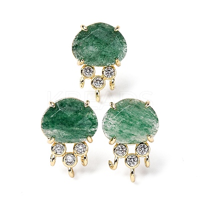Brass Micro Pave Cubic Zirconia Stud Earring Findings with Natural Natural Green Strawberry Quartz KK-Z096-05G-02-1