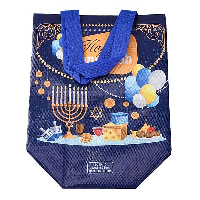 Hanukkah Theme Non-Woven Reusable Folding Gift Bags with Handle ABAG-NH0001-01B-1