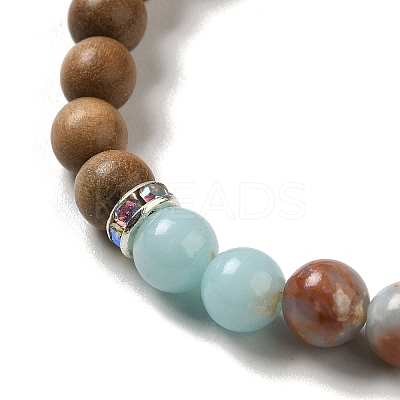 6mm Round Sandalwood and Synthetic Shoushan Stone Beaded Stretch Bracelets BJEW-B080-09A-1