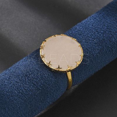 Flat Round Natural Rose Quartz Finger Rings RJEW-R009-01G-02-1