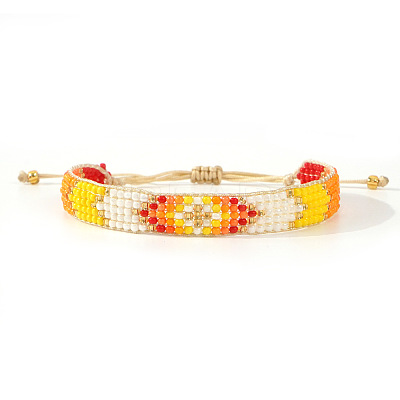 Adjustable Glass Seed Bead Braided Bead Bracelets for Women AP3719-1-1