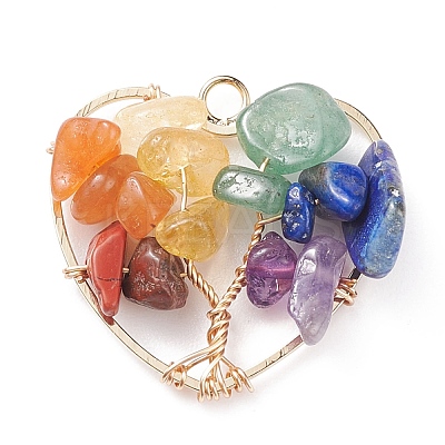 Chakra Natural Gemstone Chip Pendants PALLOY-JF01493-01-1
