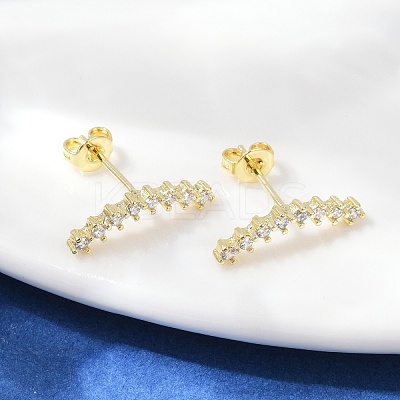 Clear Cubic Zirconia Curved Bar Stud Earrings EJEW-C023-07G-1