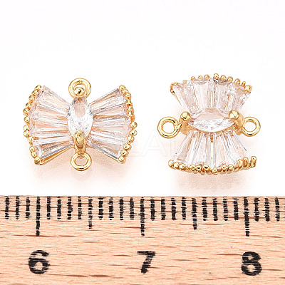 Brass Pave Clear Cubic Zirconia Connector Charms KK-N254-167G-1