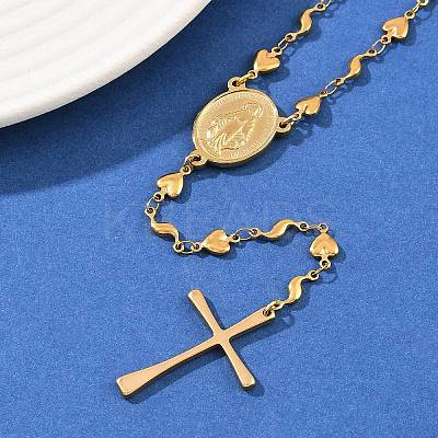 201 Stainless Steel Rosary Bead Necklaces NJEW-B143-06G-1
