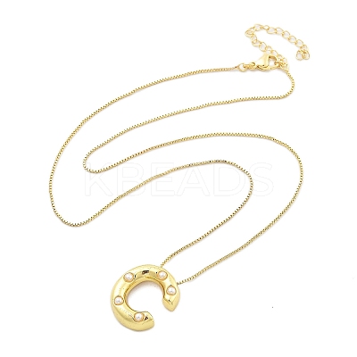 Brass & Plastic Pearl Letter Pendant Box Chain Necklaces for Women NJEW-U017-01G-03-1