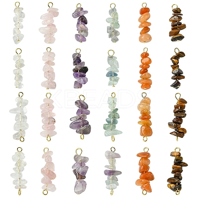 24Pcs 12 Styles Natural Quartz Crystal & Rose Quartz & Tiger Eye & Amethyst & Fluorite & Red Aventurine Pendants & Links Connector Charms PALLOY-YW00048-1
