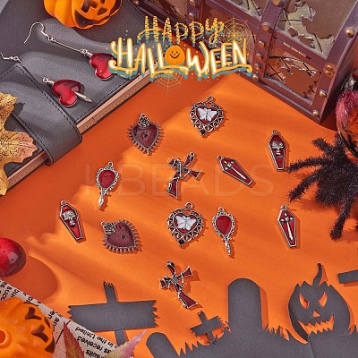 14Pcs 7 Style Halloween Alloy Rhinestone Pendants JX160A-1