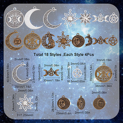 72Pcs 18 Style Tibetan Style Alloy Pendants TIBEP-SC0002-23-1