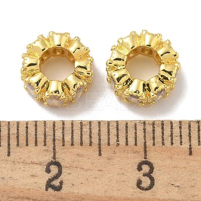 Brass Micro Pave Clear Cubic Zirconia Rondelle European Beads KK-L224-034G-1