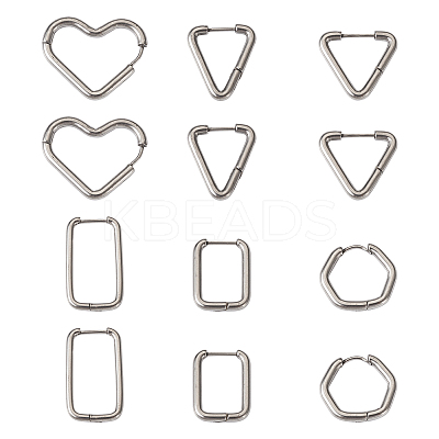 12Pcs 6 Style 303 Stainless Steel Hoop Earrings for Women EJEW-MP0001-01-1
