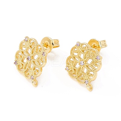 Brass Micro Pave Clear Cubic Zirconia Stud Earring Findings MAK-I018-10G-NR-1