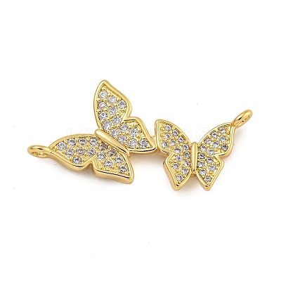 Rack Plating Brass Micro Pave Clear Cubic Zirconia Double Butterfly Connector Charms KK-C074-45G-1