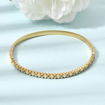 304 Stainless Steel Crystal Rhinestone Horse Eye Hinged Cuff Bangles for Women SA-CBA61B8-11G-1