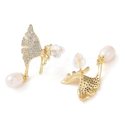 Natural Pearl Stud Earrings EJEW-L286-04G-1
