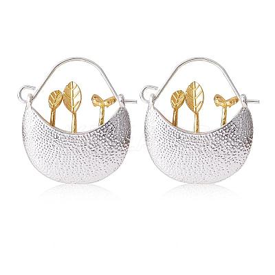 Two Tone Flower Basket Alloy Hoop Earrings JE1086A-1