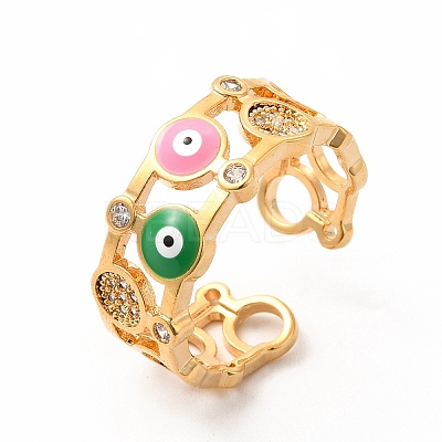 Colorful Enamel Evil Eye Open Cuff Ring with Cubic Zirconia KK-A180-51G-1