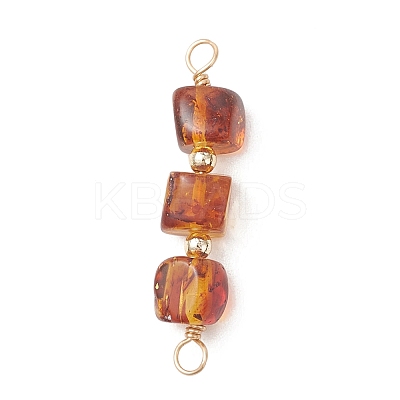3Pcs 3 Styles Natural Amber Cube Beaded Connector Charms PALLOY-JF04926-1