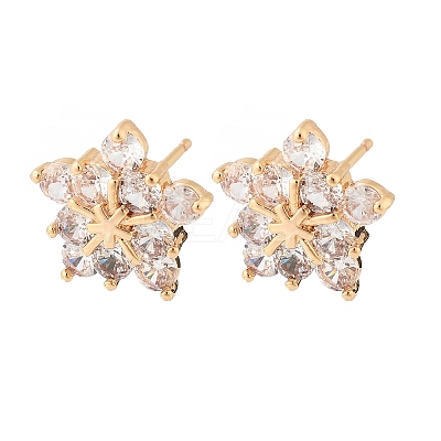 Flower Brass Micro Pave Cubic Zirconia Stud Earrings for Women EJEW-G428-28B-02-1