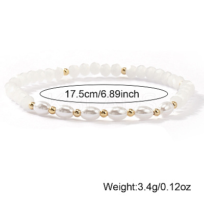 Fashion Natural Freshwater Pearl & Brass & Glass Beaded Stretch Bracelets for Women LS-SF7008-3-1