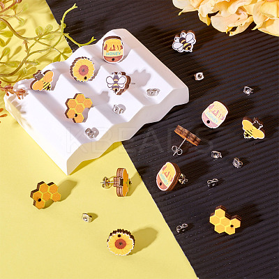 Bee Theme Wooden Stud Earrings WOOD-TA0002-64-1