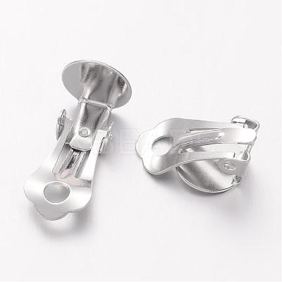 Nickel Free Platinum Color Brass Clip-on Earring Base Blank Settings X-KK-H168-N-NF-1