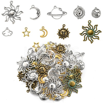 100Pcs 10 Styles Tibetan Style Zinc Alloy Charms FIND-YW0007-15-1