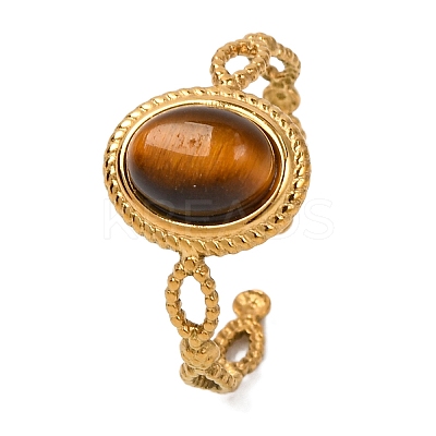 Oval Natural Tiger Eye Finger Rings RJEW-Q822-29G-03-1