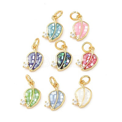 Rack Plating Brass Micro Pave Cubic Zirconia & Shell Pendants KK-I357-08G-1