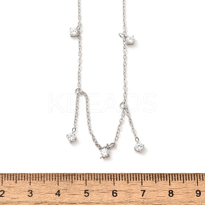 304 Stainless Steel Clear Cubic Zirconia Tassel Necklaces for Women NJEW-U031-10P-1