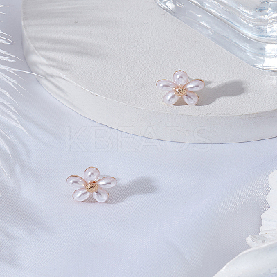 1Pair Flower Alloy Plastic Imitation Pearl Stud Earrings EJEW-LP0008-021-1