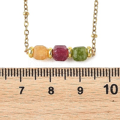 Natural Multicolor Tourmaline Faceted Cube Beads Pendant 304 Stainless Steel Satellite Chain Necklacs for Women NJEW-JN06541-01-1