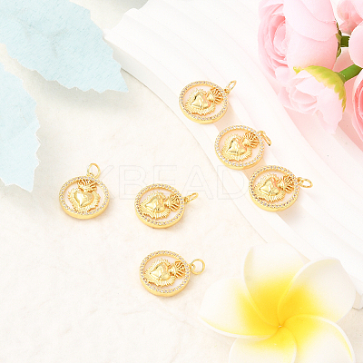 6Pcs Golden Tone Brass Micro Pave Cubic Zirconia Pendants KK-BBC0021-46-1