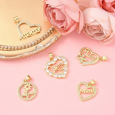 5Pcs 5 Style Brass Micro Pave Clear Cubic Zirconia Pendants ZIRC-YW0001-24-1