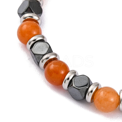 Natural Carnelian & Synthetic Hematite Round Beaded Bracelet BJEW-P339-02P-01-1