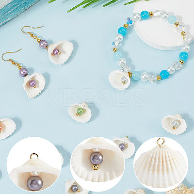 30Pcs Natural Shell & Imitation Pearl Pendants PALLOY-SC0004-42-1