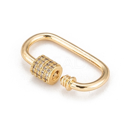 Brass Micro Pave Clear Cubic Zirconia Screw Carabiner Lock Charms ZIRC-T010-10G-1