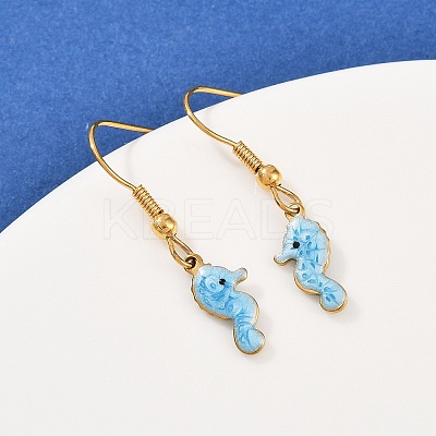 Ocean Series 304 Stainless Steel Enamel Dangle Earrings EJEW-K017-01B-G-1