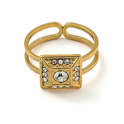 Ion Plating(IP) 304 Stainless Steel Rhinestone Square Finger Rings for Women Men STAS-Z060-01G-1